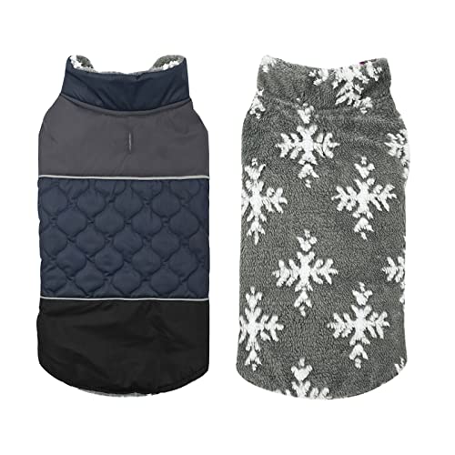 Tineer Reversible Wintermantel Winddicht Warme Hundejacke Kaltes Wetter Reflektierende Dicke Hundeweste Klein Mittel Groß Hunde Bekleidung mit Leine Loch (S, Dunkelblau) von Tineer