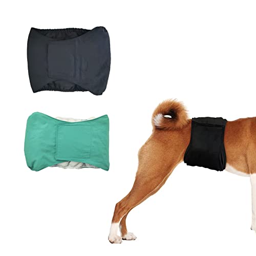 Tineer Wiederverwendbare Bauchbänder für Hunde, Hundewindeln waschbare für männliche Welpen, saugfähige Hundewindeln Bauchband für kleine mittelgroße männliche Hunde (L, Schwarz + Grün) von Tineer