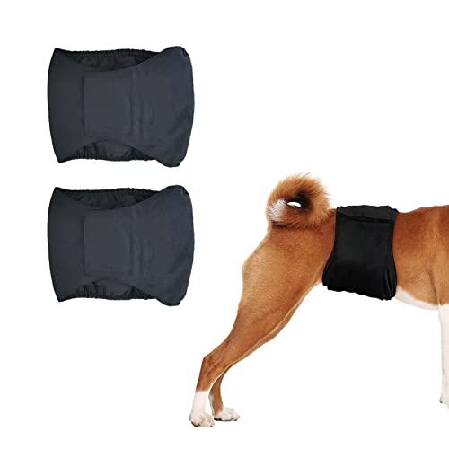 Tineer Wiederverwendbare Bauchbänder für Hunde, Hundewindeln waschbare für männliche Welpen, saugfähige Hundewindeln Bauchband für kleine mittelgroße männliche Hunde (S, 2er-Pack Schwarz) von Tineer
