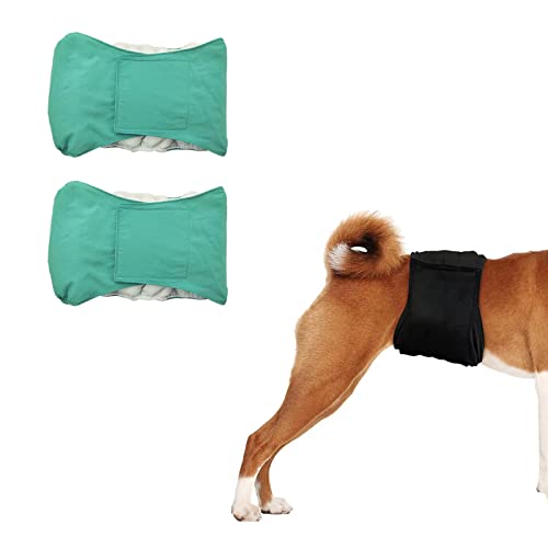 Tineer Wiederverwendbare Bauchbänder für Hunde, Hundewindeln waschbare für männliche Welpen, saugfähige Hundewindeln Bauchband für kleine mittelgroße männliche Hunde (XL, 2er-Pack Grün) von Tineer