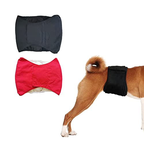 Tineer Wiederverwendbare Bauchbänder für Hunde, Hundewindeln waschbare für männliche Welpen, saugfähige Hundewindeln Bauchband für kleine mittelgroße männliche Hunde (XL, Schwarz + Rot) von Tineer