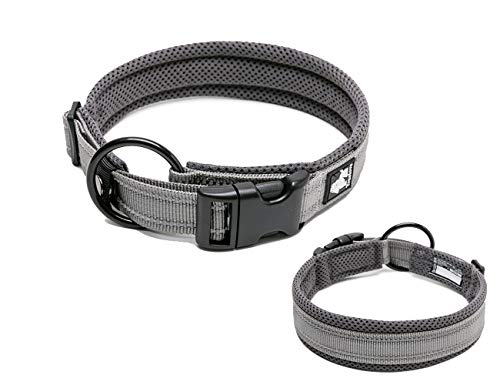 Tineer einstellbare Nylon Hundehalsbänder gepolstert weich atmungsaktiv Mesh gepolsterte reflektierende Kragen für Hundetraining Haustier Halskette(XL (50-55cm), Gray) von Tineer