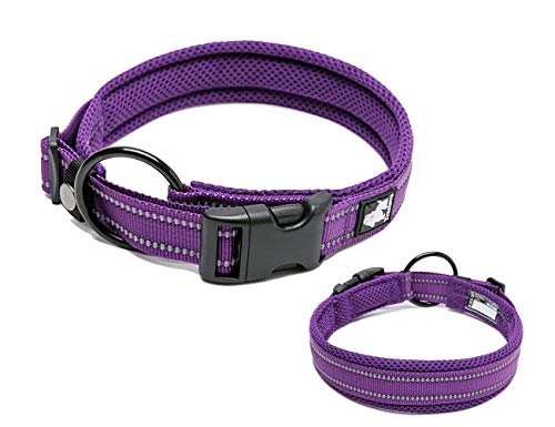 Tineer einstellbare Nylon Hundehalsbänder gepolstert weich atmungsaktiv Mesh gepolsterte reflektierende Kragen für Hundetraining Haustier Halskette (S (35-40cm), Purple) von Tineer