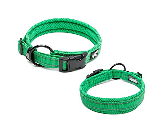 Tineer einstellbare Nylon Hundehalsbänder gepolstert weich atmungsaktiv Mesh gepolsterte reflektierende Kragen für Hundetraining Haustier Halskette (XS (30-35cm), Green) von Tineer