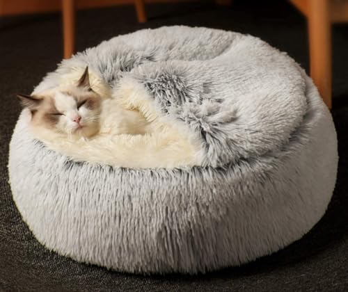 Tingyanyan 2-in-1-Plüsch-Katzenbett und Kuschelnest, maschinenwaschbar, Haustierbett, winterfertig, geschlossene Katzenunterlage, perfekt für kleine Katzen und Hunde, um bequem zu schlafen und zu von Tingyanyan