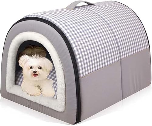 Tingyanyan Hundehütte mit abnehmbarem Kissen, faltbare warme Kuppel, geeignet für kleine, mittelgroße und große Hunde (60 x 43 x 40 cm, Grau) von Tingyanyan