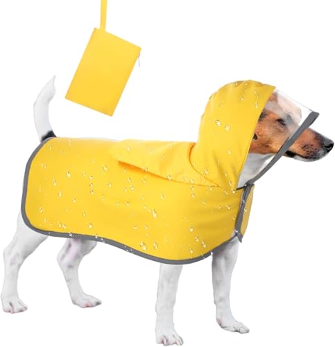 Tingyanyan Verstellbarer wasserdichter Hunde-Regenmantel für kleine und mittelgroße Hunde, Welpen, mit durchsichtiger Kapuze, doppellagig, mit reflektierenden Kanten und faltbarer Aufbewahrungstasche von Tingyanyan