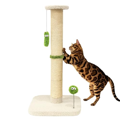 TINYBEAST 88,1 cm hoher Katzenkratzbaum, 3-in-1-Kratzspielzeug mit hängendem Ball, strapazierfähig, 10,9 cm Durchmesser, großer Sisal-Kratzbaum für erwachsene Katzen im Innenbereich (Beige) von TinyBeast