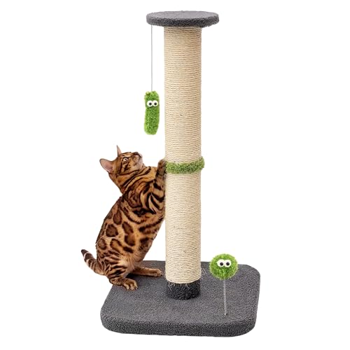 TINYBEAST 88,1 cm hoher Katzenkratzbaum, 3-in-1-Kratzspielzeug mit hängendem Ball, strapazierfähig, 10,9 cm Durchmesser, großer Sisal-Kratzbaum für erwachsene Katzen im Innenbereich (grau) von TinyBeast