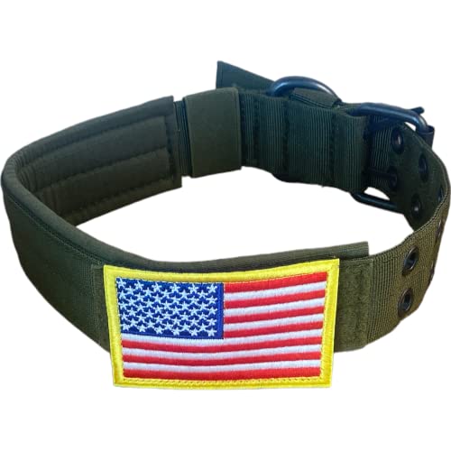 K9 Taktisches Hundehalsband (Amerikanische Flagge, XL, Militärgrün) von TinyNTim Pet Accessories