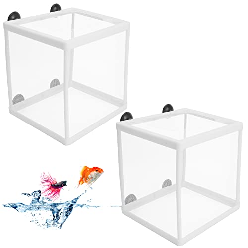 2 Stück Aquarium Ablaichkasten Fisch Isolation Zuchttank, Ultrafeines Aufzuchtbecken Aquarium Netz Breeding Box mit Saugnapf, Aquarium Fische Brutkasten Laichkasten für Baby Fisch Guppy, 16 x 16 cm von Tinyriz