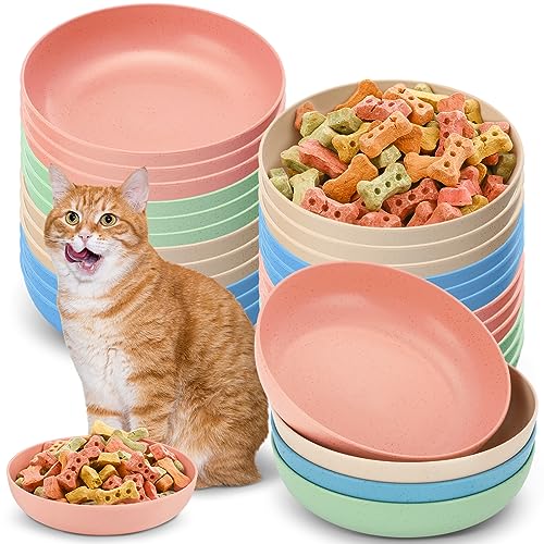 Tioncy 24 Stück Schnurrhaare Müdigkeit Linderung Katzennapf Flacher Katzenfutternapf Breit und Klein Pet Plate Breite Katze Nassfutternäpfe für Kätzchen und kurzbeinige Katzen, 14 cm Weizenstroh von Tioncy