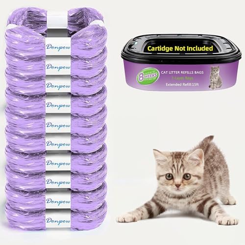 TiooDre Nachfüllbeutel für Katzenstreu Entsorgungseimer 10 Stück Katzenstreu-Nachfüllpackungen, 4,5m Katzenmülleimer Nachfüllkassette Kompatibel mit Litter Genie, Lila von TiooDre