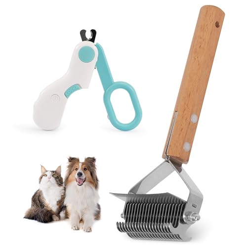 TirEurt Unterfellrechen für Hunde und Katzen, 2-in-1-Enthaarungsbürste für langhaarige Haustiere, doppelseitiger Entfilzungskamm mit Nagelknipser, mattiertes Fellentfernungswerkzeug für Knoten, Matten TirEurt Unterfellrechen für Hunde und Katzen, 2-in-1-Enthaarungsbürste für langhaarige Haustiere, doppelseitiger Entfilzungskamm mit Nagelknipser, mattiertes Fellentfernungswerkzeug für Knoten, Matten von TirEurt