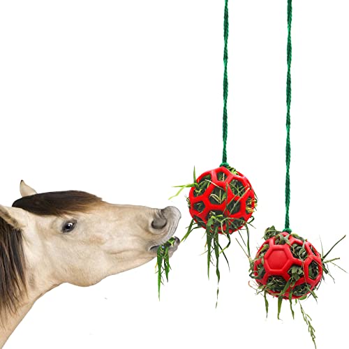 Tirifer 2 Stück Pferde-Leckerli-Ball, Heu-Futter-Spielzeug zum Aufhängen für Pferde, Pferde, Ziege, Schaf, lindert Stress, Pferde, Stall, Paddock Rest, rot von Tirifer