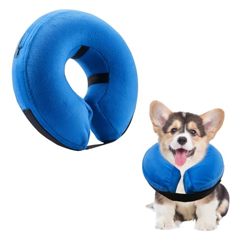 Schützendes aufblasbares Halsband für Hunde und Katzen, weiches Haustier-Hundekegel-Genesungshalsband, blockiert nicht die Sicht, E-Halsband (klein, blau) von Tiryns