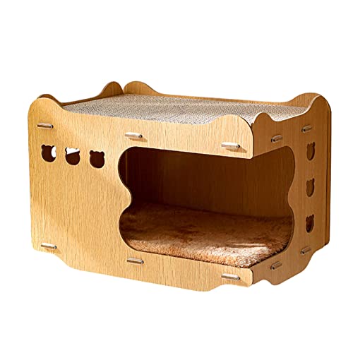 Cat Cardboard House mit 2 Stück Kratzern und Doppelten Schichten Stapelbarer Kratzer Versteck für Kratzer Cat Cardboard für Innenkätzchen Kratzerplattenpolster (Breite Mundöffnung) von Tissting