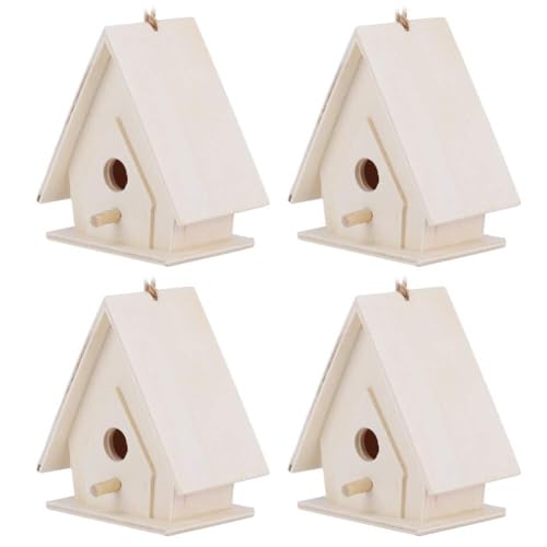 4Pcs Hölzernes Vogelhaus, Mini Hängendes Hölzernes Vogelhaus Nest Käfig Ornament Craft Hanging Garten Patio Vogelhäuser Dekorative Nest Zucht Box für Schwalbe Sperling Vögel von Tissting