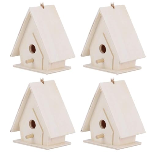 4Pcs Hölzernes Vogelhaus, Mini Hängendes Hölzernes Vogelhaus Nest Käfig Ornament Craft Hanging Garten Patio Vogelhäuser Dekorative Nest Zucht Box für Schwalbe Sperling Vögel von Tissting