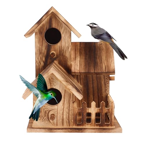 Vogelhäuser aus Holz für draußen, handgefertigtes natürliches Vogelhaus, für Hinterhof, Innenhof, Terrassendekoration, großes Vogelhaus (20,5 x 15,5 x 15,5 cm) von Tissting
