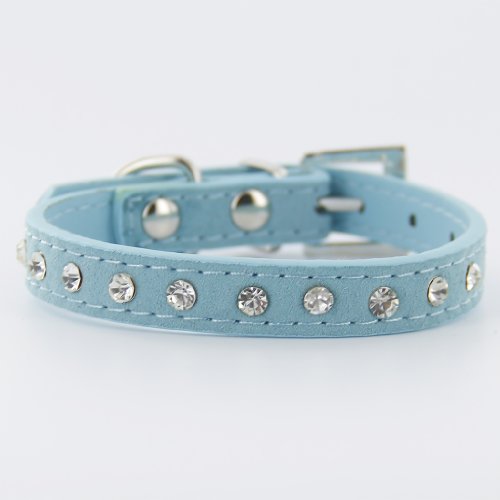 Tiuimk Blue XS Crystal Diamond Velvet Pet Collar - Adjustable Secure Buckle Fashion Rhinestone Decoration von Tiuimk