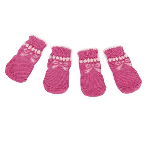 Tiuimk Classic Style Pink Bowknot Dog Socks M - Anti Rutsch Pfotenschutz und Wärme von Tiuimk