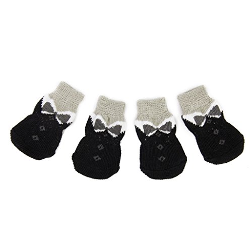 Tiuimk Classic Style Schwarze Bowknot Hundesocken S - Rutschfester Pfotenschutz und Wärme von Tiuimk