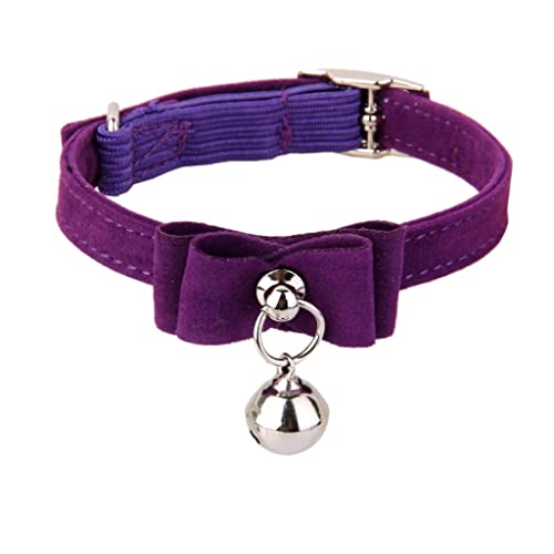 Tiuimk Glöckchenhalsband aus Samt, verstellbar und langlebig, geeignet für Katzen, Kätzchen und kleine Rassen, Violett von Tiuimk