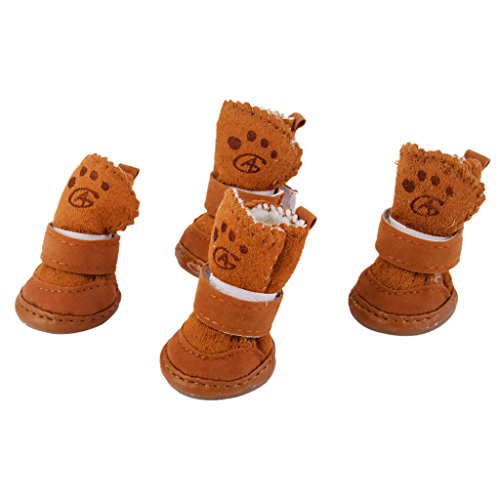 Tiuimk Pet Dog Walking Shoes #3 - Warm and Safe - Cotton Material - Adjustable Fasteners - Tan - Set of 4 von Tiuimk