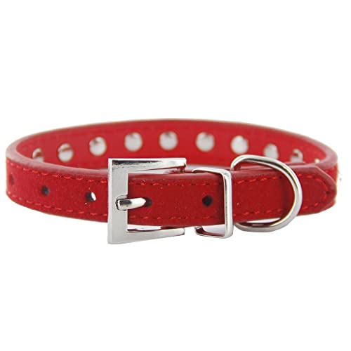 Tiuimk Red XS Crystal Diamond Velvet Pet Collar - Adjustable Secure Buckle Fashion Rhinestone Decoration von Tiuimk