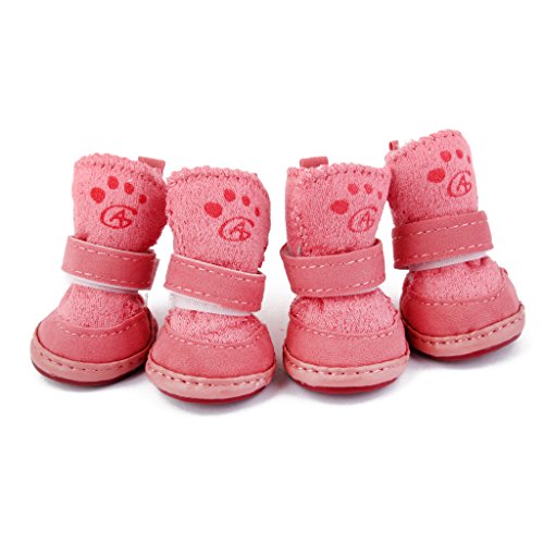 Tiuimk Rosa Hundeschuhe aus Baumwolle, Größe 1, warmer und sicherer Pfotenschutz von Tiuimk