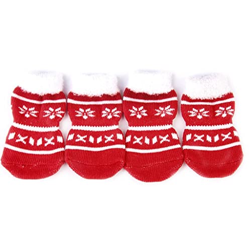 Tiuimk Rote Weihnachtssocken mit Schneeflocken-Motiv, Größe S, rutschfest, warm und schützend, Hundepfotensocken von Tiuimk