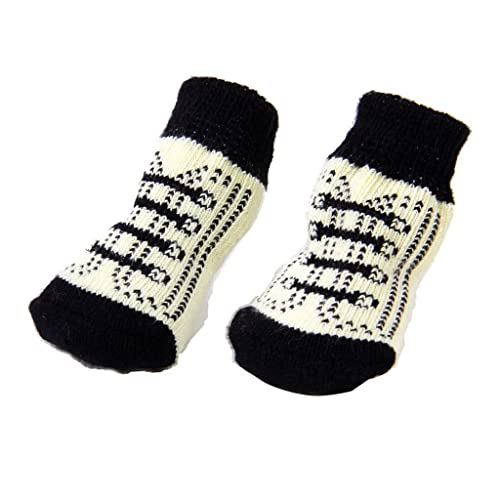 Tiuimk Schwarze und weiße Schnürsenkelsocken für Haustiere, Größe S, rutschfest, warm und schützend von Tiuimk