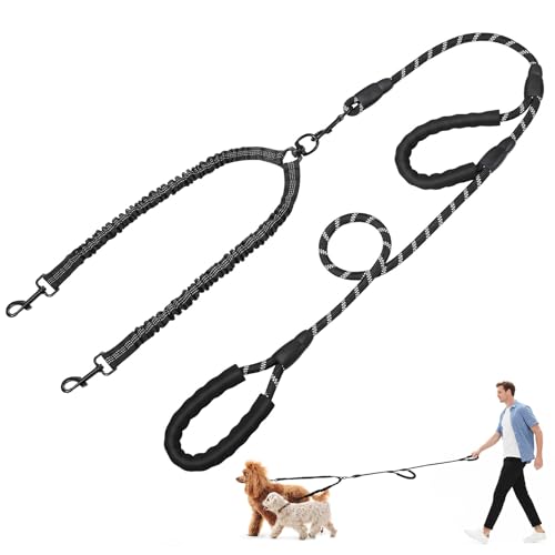 Tivray Doppelleine für Hunde, 360° Drehbar & Verhedderfrei, Bungee-Leine für 2 Mittelgroße oder Große Hunde, Stoßdämpfend, mit Gepolsterten Griffen für Spaziergänge, Joggen & Wandern, Schwarz Tivray Doppelleine für Hunde, 360° Drehbar & Verhedderfrei, Bungee-Leine für 2 Mittelgroße oder Große Hunde, Stoßdämpfend, mit Gepolsterten Griffen für Spaziergänge, Joggen & Wandern, Schwarz von Tivray
