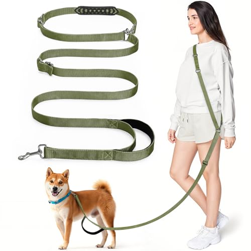 Tivray Hände Frei Hundeleine mit Schwamm Griff, 8,5ft Vielseitig Crossbody Taille Leine mit 3 Ringen für Welpen, Kleine&Mittlere Hunde, Einfach Einzustellen Hände Frei Leine für Laufen, Armee Grün Tivray Hände Frei Hundeleine mit Schwamm Griff, 8,5ft Vielseitig Crossbody Taille Leine mit 3 Ringen für Welpen, Kleine&Mittlere Hunde, Einfach Einzustellen Hände Frei Leine für Laufen, Armee Grün von Tivray