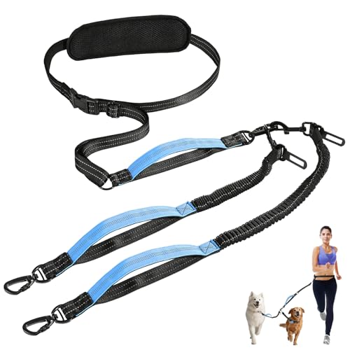 Tivray Hands Free Hundeleine,Taillenleine für 2 Hunde,Verstellbare Doppelleine mit Abnehmbarem Taillengurt,Gepolsterte Griffe, Schockabsorbierendes Bungee für Spaziergänge Jogging Wandern,Schwarz+Blau Tivray Hands Free Hundeleine,Taillenleine für 2 Hunde,Verstellbare Doppelleine mit Abnehmbarem Taillengurt,Gepolsterte Griffe, Schockabsorbierendes Bungee für Spaziergänge Jogging Wandern,Schwarz+Blau von Tivray