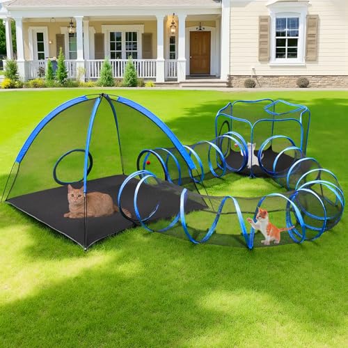 Tivray Outdoor-Katzengehege, 4-in-1-Katzenzelt Outdoor Pet Playpen mit Tunnel, tragbare Catio Play Pen für draußen und drinnen Katzengehege mit Aufbewahrungstasche für Kitty und kleine Tiere von Tivray