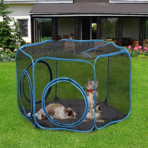 Tivray Outdoor-Katzengehege, großer sechseckiger Pop-up-Katzenlaufstall, zusammenklappbares Katzenzelt mit spritzwassergeschütztem Boden für draußen und drinnen, atmungsaktiver Mesh-Haustierlaufstall von Tivray