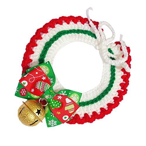 Tixiyu Weihnachtshandgewebte Hundekragen Strickkatze Kragen mit Glocken Verstellbarem Haustier Weihnachtschal für Katzen Hunde Urlaub Festlich (M) von Tixiyu