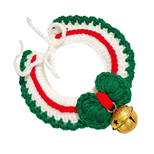 Tixiyu Weihnachtshandgewebte Hundekragen Strickkatze Kragen mit Glocken Verstellbarem Haustier Weihnachtschal für Katzen Hunde Urlaub Festlich (M) von Tixiyu