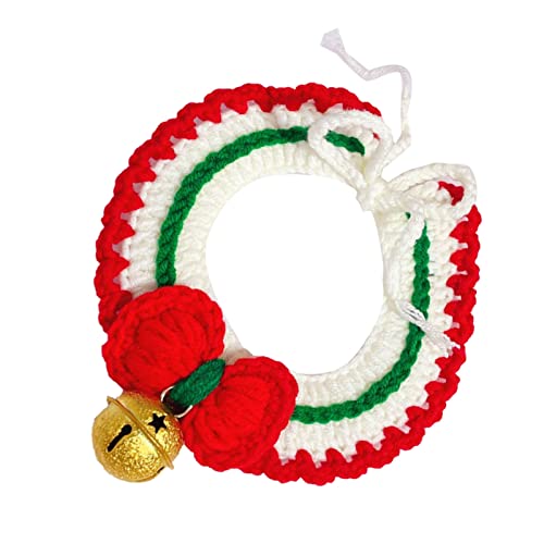 Tixiyu Weihnachtshandgewebte Hundekragen Strickkatze Kragen mit Glocken Verstellbarem Haustier Weihnachtschal für Katzen Hunde Urlaub Festlich (M) von Tixiyu