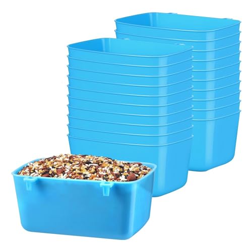Tixqeaif 20 Stück Käfigbecher Hühnerfutterstation Tränkebecher 18 Oz Taubenfutterstation Kunststoff Vogelkäfigbecher Hängende Häschen-Futterstation Blau Einfach zu Verwenden von Tixqeaif