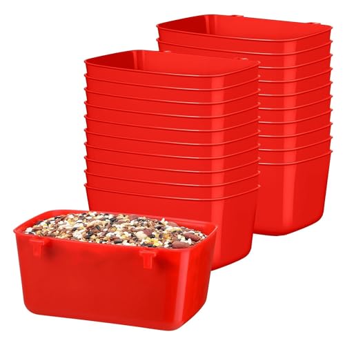 Tixqeaif 20 Stück Käfigbecher Hühnerfutterstation Tränkebecher 18 Oz Taubenfutterstation Kunststoff Vogelkäfigbecher Hängende Häschen-Futterstation Rot Einfache Installation Einfach zu Bedienen von Tixqeaif