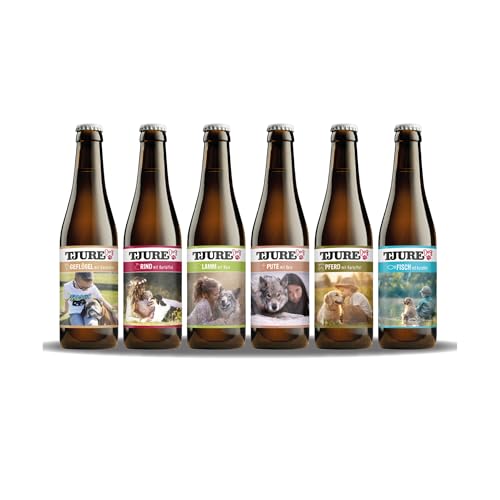 TJURE Dog Fleischsmoothie starte mit All in One Huhn, Rind, Lamm, Fisch, Pute und Pferd für Hunde| mit ausgesuchten Zutaten | Optimale Flüssigkeitszufuhr für alle Hunde | 6 x 220ml von Tjure