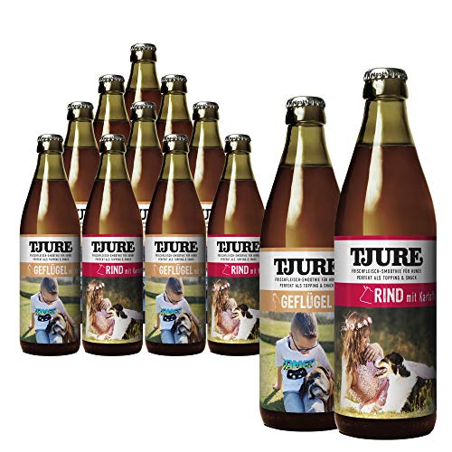 TJURE Dog Hundesmoothie 10 + 2 Mixaktion 6 x Geflügel + 6 x Rind - Flüssignahrung für Hunde zu Hause und unterwegs - Optimale Flüssigkeitszufuhr für aktive und trinkfaule Hunde von Tjure