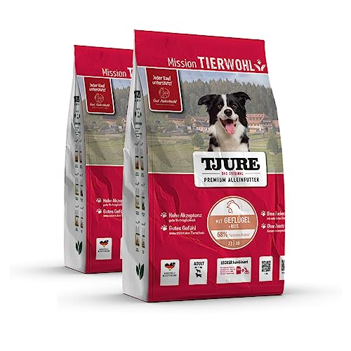 TJURE Trockenfutter - Geflügel & Reis 2 x 7,5 kg | für ernährungssensible Hunde | Garantiert LECKER - von 1.000 Hunden auf den Höfen von Gut Aiderbichl getestet von Tjure