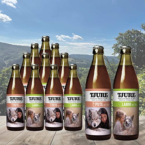 TJURE Dog/Hundesmoothie 10 + 2 Mixaktion 6X Pute 6xLamm - Patentierte Rezeptur - Flüssignahrung für Hunde - Optimale Flüssigkeitszufuhr von Tjure