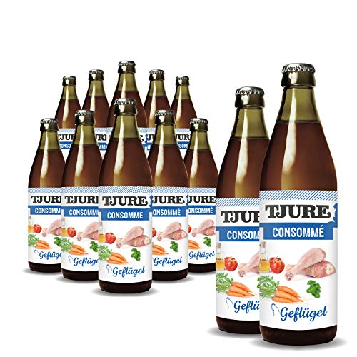 TJURE Kraftbrühe Consommé Geflügel 320ml 10 + 2 Aktion - Flüssignahrung für Hunde und Katzen - Optimaler Energieliferant und Beste Flüssigkeitszufuhr von Tjure