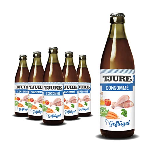 TJURE Kraftbrühe 320ml Consommé Geflügel 5 + 1 Aktion - Flüssignahrung für Hunde und Katzen - Optimale Flüssigkeitszufuhr für trinkfaule Vierbeiner von Tjure