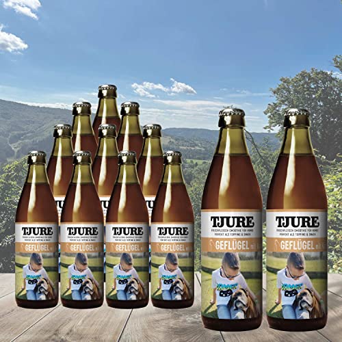 TJURE Dog Fleischsmoothie Geflügel 320ml |10 + 2 Aktion | Flüssignahrung für zu Hause und unterwegs | Optimale Flüssigkeitszufuhr für aktive und trinkfaule Hunde von Tjure